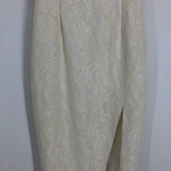 JayGodfrey White Paisley Jacquard Scoop Neck Front Slit Midi Length Dress 0 - Picture 7 of 7